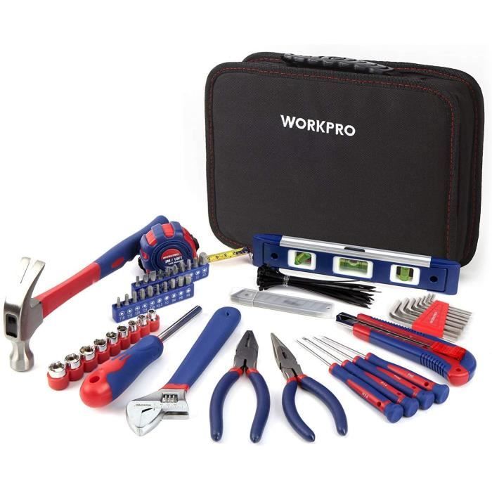 WORKPRO - Kit d'Outils avec Sac de Rangement - 100 Pièces - Bleu - Acier au carbone et Cr-V
