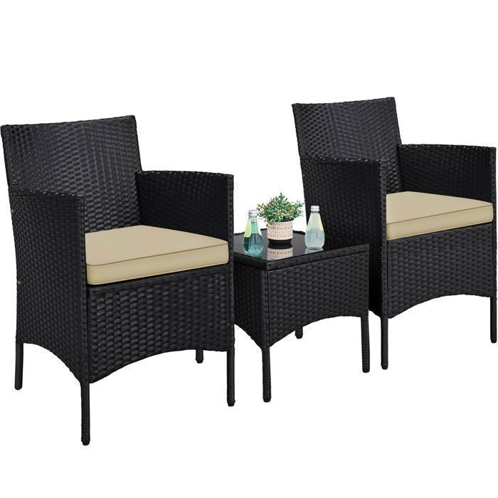 Yaheetech Salon de Jardin Exterieur Ensemble Meubles de Jardin 2 fauteuils et 1 Table en rotin PE imperméable Noir et Kaki Yaheetech Salon de Jardin Exterieur Ensemble Meubles de Jardin 2 fauteuils et 1 Table en rotin PE imperméable Noir et Kaki