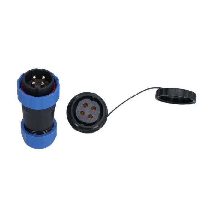 Connecteur Étanche SD90 90° IP68 - Coude à Écrou Arrière, 2 à 14 Broches, Noir/Bleu