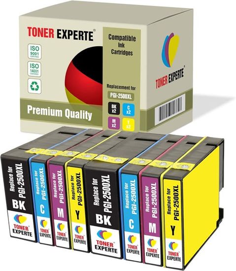 Lot De 5 Cartouches Compatibles Pour Canon PGI 2500XL - Noir, Cyan, Magenta, Jaune