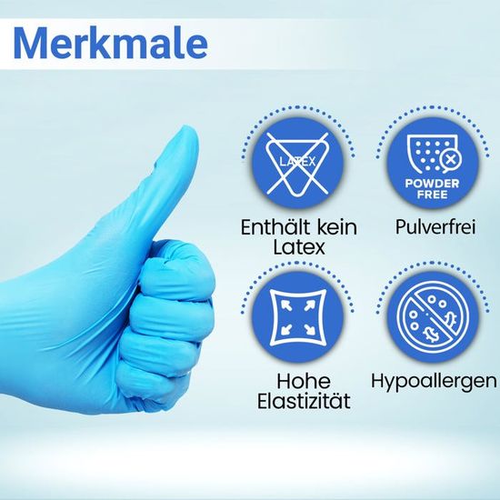 100 Gants Nitrile Jetables Sans Poudre | Taille M Bleu - Sans Latex
