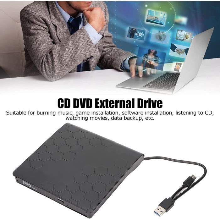 Lecteur DVD Externe pour Ordinateur Portable Portable, Câble de Données  Intégré USB Type C Graveur de CD-DVD-RW ROM, pour WIN9[1748] - Cdiscount  Informatique