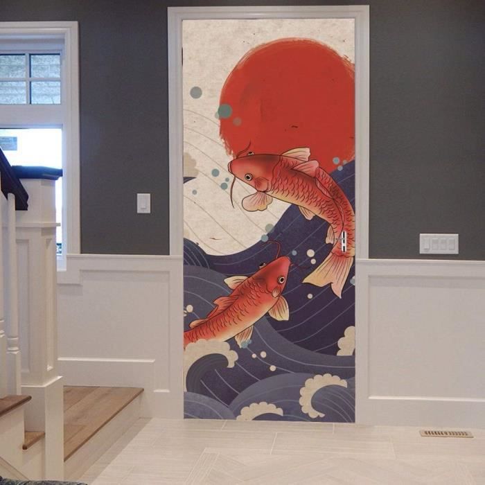 Papier Peint 3D Poisson Océan - Autocollant Mural Animalier Réversible C48
