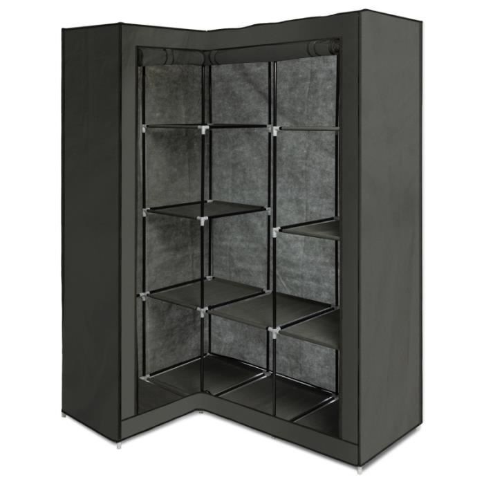 Armoire de rangement d'angle grise dressing penderie XXL tissu