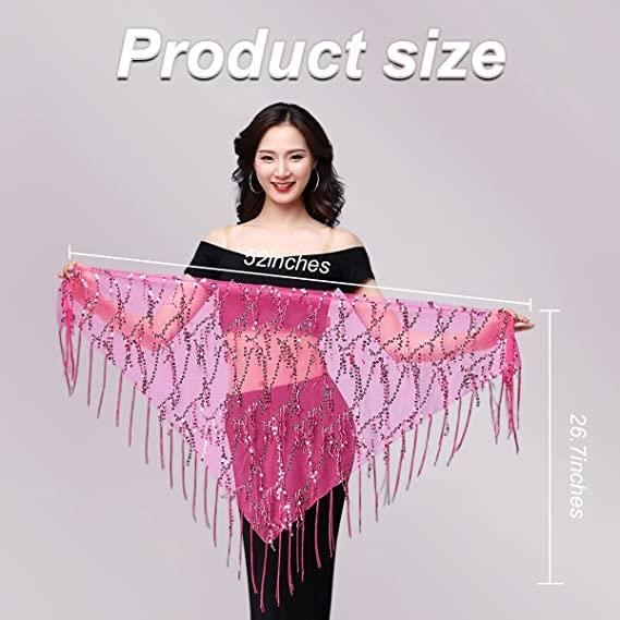 Jupe De Danse Du Ventre Noire à Paillettes - Mini Jupe Stretch Avec écharpe Carrée - Serviette De Hanche Pour Spectacles Et Soirées - 5