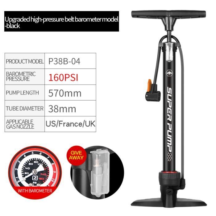 Pompe à Vélo Haute Pression Biker – Manomètre, Poignée Ergo, Anti-fuite, Valve Presta/Schrader Et Adaptateurs