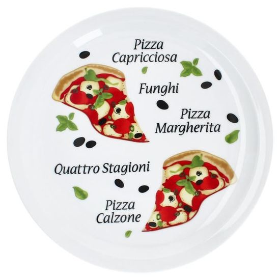 MamboCat Lot De 6 Assiettes à Pizza 33.3cm - Porcelaine Décorée - Pour Servir Pizza, Antipasti, Tapas