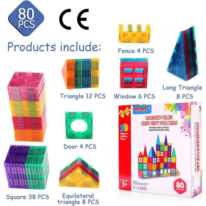 Blocs De Construction Magnétiques Magneo - 80 Pièces, Pour Enfants à Partir De 3 Ans, Jouet éducatif