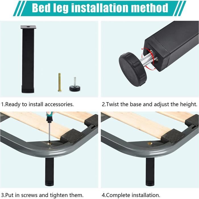 Lot De 4 Pieds De Support De Lit Réglables Pour Cadres De Meubles, Lattes De Support En Métal