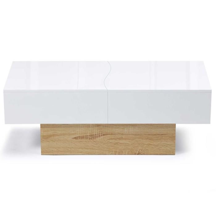 Table basse coulissante marta bois gris et plateau blanc - Achat & prix
