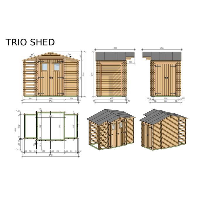 Upyard Abri De Rangement En Bois Naturel - Abri De Jardin Extérieur, Cabane à Outils De Jardin 244x170x181 Cm, Naturel | Leroy Merlin