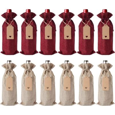 Lot de 12 sacs à vin réutilisables en toile de jute avec cordon de serrage, étiquettes et cordes pour cadeau, Noël, mariage, anniversaire, fête, etc. (rouge Lot de 12 sacs à vin réutilisables en toile de jute avec cordon de serrage, étiquettes et cordes pour cadeau, Noël, mariage, anniversaire, fête, etc. (rouge