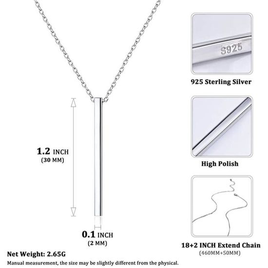 ChicSilver Collier Femme en Argent 925 Pendentif Piment Corne Italienne//Barre Numéro Un Bijoux Porte Bonheur avec Chaîne Réglable de 45+5cm Platine//Doré 18K//Rose Or Cadeau Noël 18+2 Bijoux à Boîte
