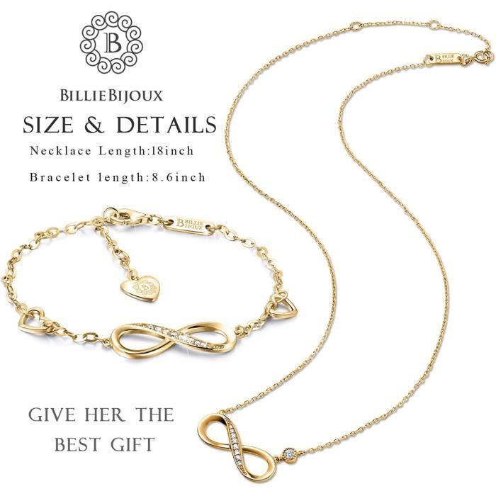 Collier Infini Argent 925 Billie Bijoux - Symbole Amour éternel Avec Bracelet Réglable Cadeau Femme