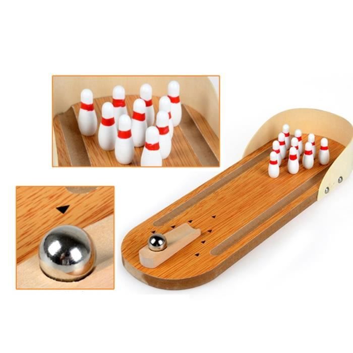 Bois - Mini jeu de bowling de bureau pour enfant et adulte, en bois,  ensemble de jouets amusants à utiliser e