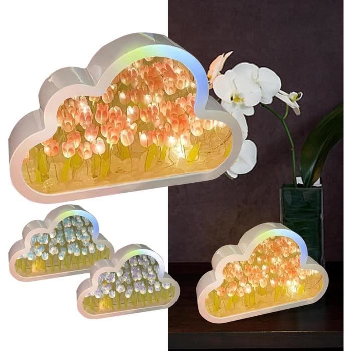 Veilleuse LED nuage tulipe bricolage, cadre photo créatif, lampes de table  miroir, ornements de chambre de fille, chevet, cadeaux d'anniversaire faits  à la main - AliExpress