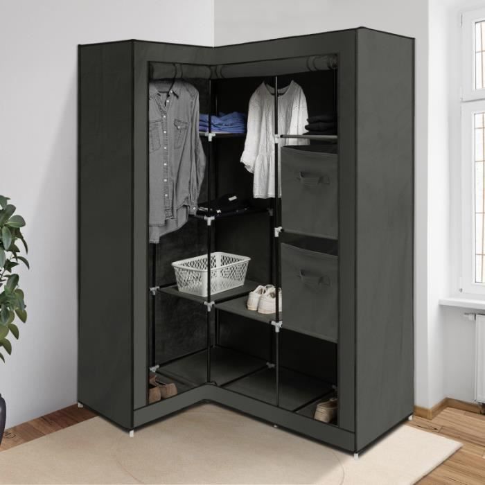 Armoire de rangement d'angle grise dressing penderie XXL tissu