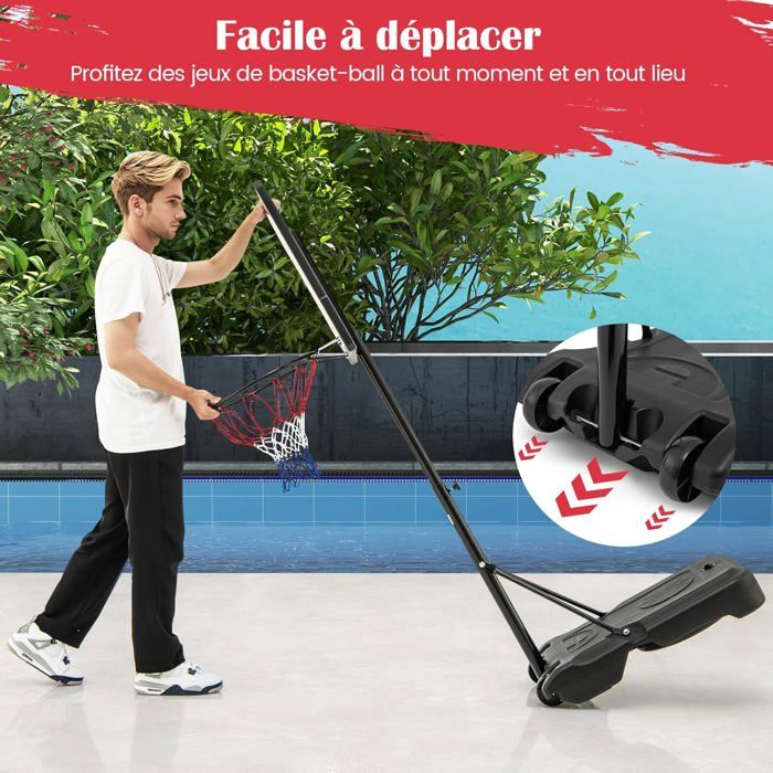 Panier De Basket GYMAX Extérieur – Hauteur Réglable 162–230 Cm – Mobile Avec Roues – Base Remplissable – Planche 82 Cm – Enfants Et Ados