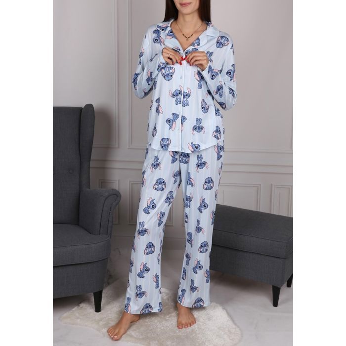 DISNEY Stitch Pyjama femme, à manches longues, LARGES JAMBES