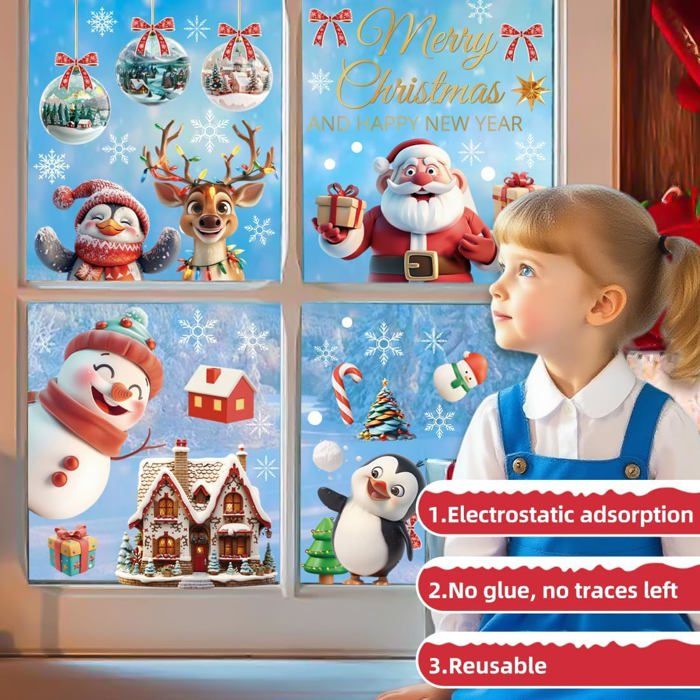 Stickers Noël Fenêtre, Decoration Noel Interieur Maison Autocollant Pere Noel Fenetre Réutilisable Amovible Pour Magasin Vitre[N38] - Maison