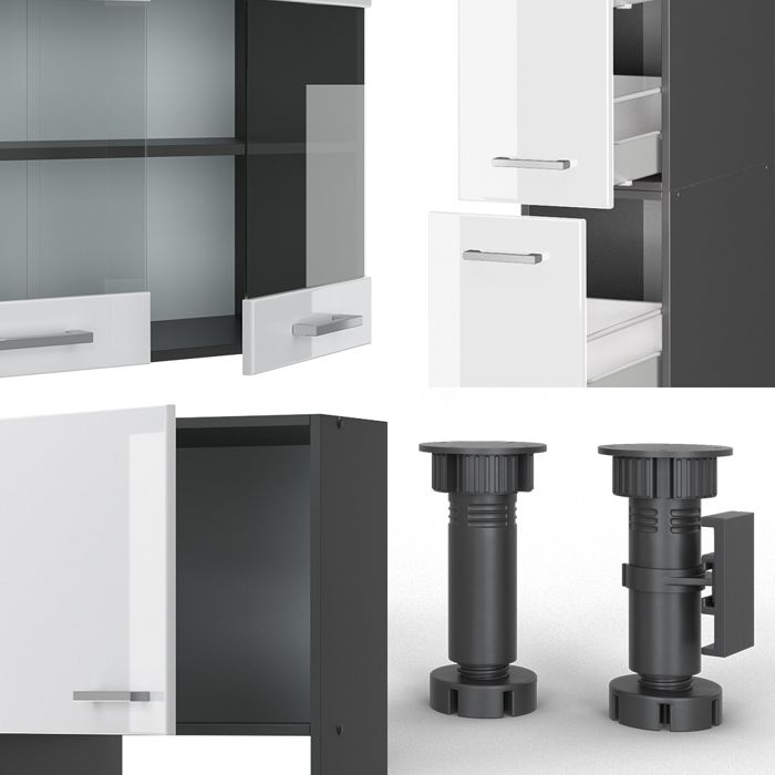 Cuisine Kitchenette Bloc cuisine intégrée Blanc Noir Malia 240 cm Respekta
