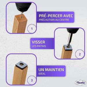 Filzada® 4X Patins pour Meubles Téflon Auto-adhésifs - 50 x 50 mm (carré) - Chaise de Planeur Professionnels/Planeur PTFE (Téflon