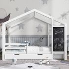 Lit cabane enfant 90x200cm - MODERNLUXE - Blanc - Avec tableau noir et 2 tiroirs