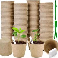 100 Pièces Pot de Culture Biodegradable pour Semis, 8CM Pots de graines en Fibre pour semis avec 100 Morceaux de Bouchons de Plantes
