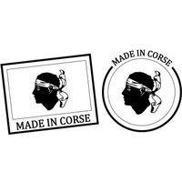 Lot de 2 Made in Corse fabriqué en tampon drapeau colis autocollant sticker logo89 (Taille: 17 cm)