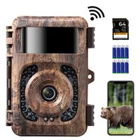 K&F CONCEPT Caméra de Chasse Nocturne 4K WiFi Infrarouge Invisible Etanche pour Observation d'animaux Sauvages + 64G Carte Micro SD