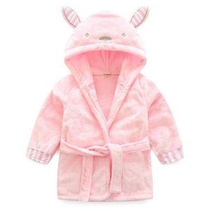 SORTIE DE BAIN Peignoir de bain à capuche pour bébé - Lapin Rose - 4-5 ans - Flanelle confortable