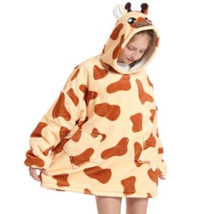 COUVERTURE - PLAID Kalavika Sweat à capuche Robe Enfant Couverture en peluche à manches TV plaids Robe de chambre Doux chaud, Girafe