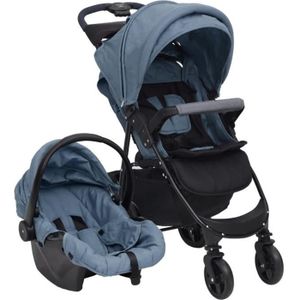 POUSSETTE  vidaXL Poussette pour bébé 3-en-1 Bleu marine Acie