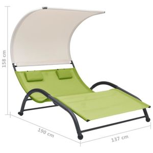 CHAISE LONGUE Chaise longue double avec auvent Textilène Vert FAS