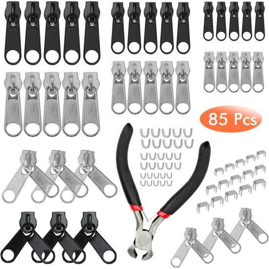 Kit 12 Curseurs Fermeture Éclair Clipsables Universels – Réparation Rapide Vestes, Manteaux, Valises, Jeans – 3 Tailles Incluses