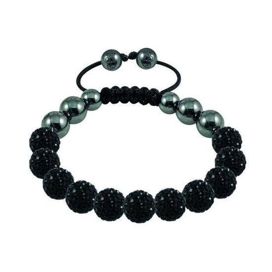 Bracelet Shamballa Ajustable – Cordon Noir Et Perles Cristal & Verre – Fantaisie Femme