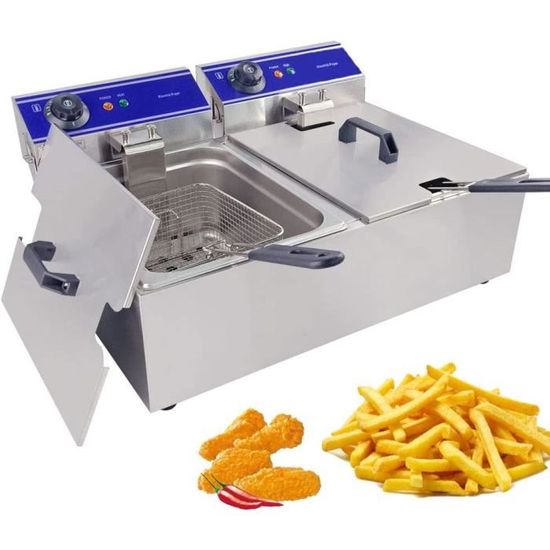 Friteuse électrique Professionnelle 2500W - Cuve 6L (6,3 QT) En Inox, Sécurité, Panier Inclus