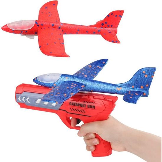 Lot De 3 Planeurs En Polystyrène Avec Lanceur - Mousse 31x35 Cm - Rouge/bleu - Jouet Extérieur 4-10 Ans