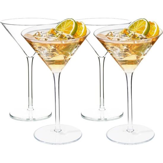 Lot De 4 Verres à Cocktail YOUKI - 300ml Verre Martini Longue Tige Sans Plomb, Soufflés Main