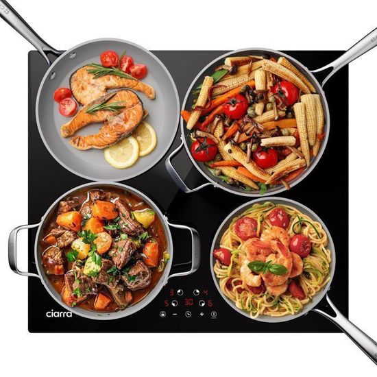 Ciarra Plaque Induction 4 Foyers 6000W Encastrable - Commande Tactile 9 Niveaux CABBIH4-C
