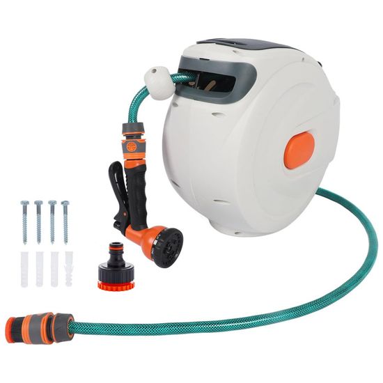 Enrouleur De Tuyau D'arrosage Extensible 20 M Mural - 180° Pivotant, Rembobinage Automatique, Buse 6 Modes, Pour Jardin Et Lavage Auto