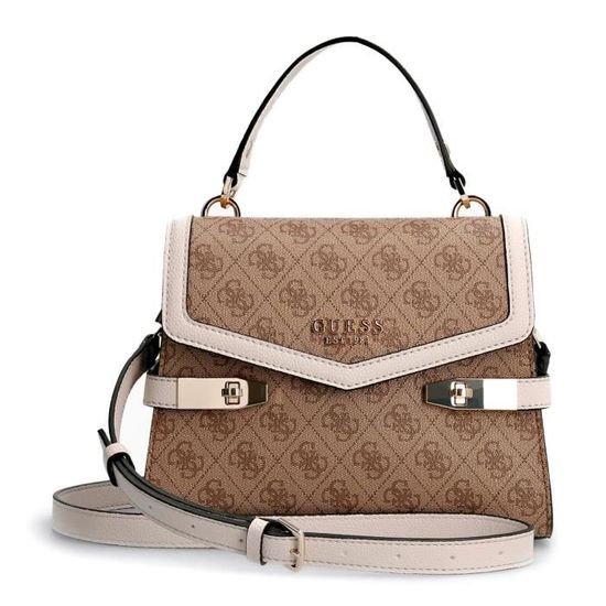 GUESS Zadie Logo Top Handle Flap Bag Latte / Black [173204] sac à