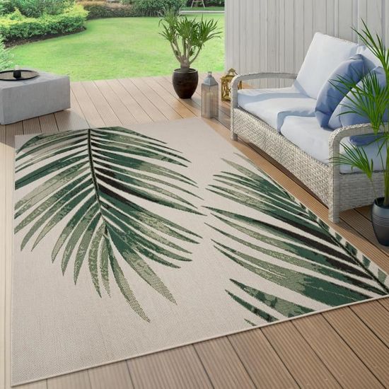 Paco Home Buiten Vloerkleed Tapijt Voor Binnen En Buiten Balkon Terras Keuken Tapijt Palm Jungle Patroon Bloemen Boho Groen, Maat:160x230 cm, Kleur :Groen 4