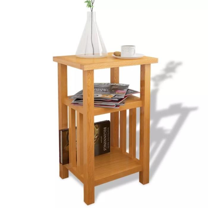Table d'appoint avec étagère de magazines Chêne massif 27x35x55 cm - FIHERO