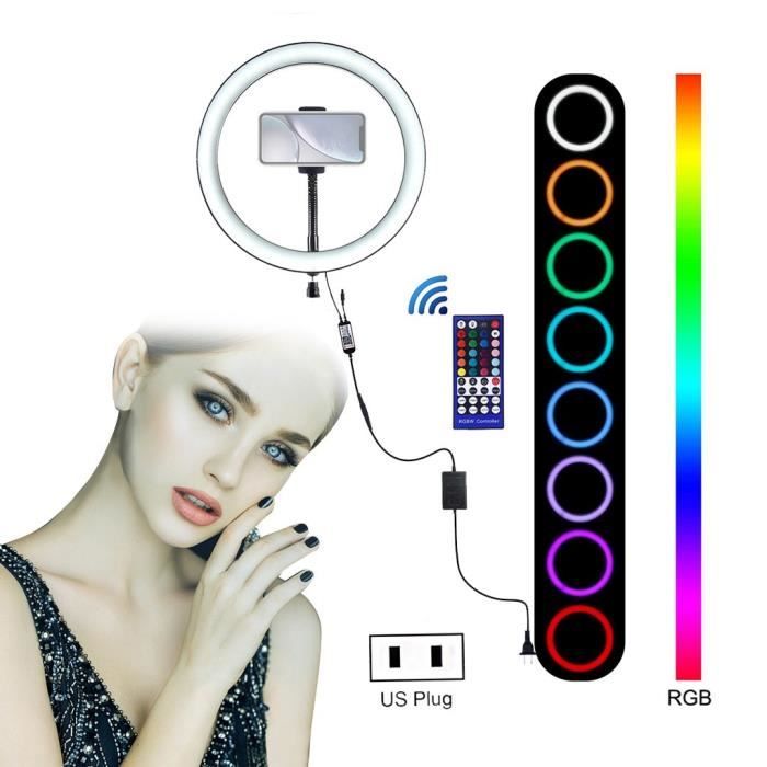 Anneau lumineux 9 pouces avec support de téléphone Tête de berceau 8 modes d'éclairage RGB LED Light Video @woke5248