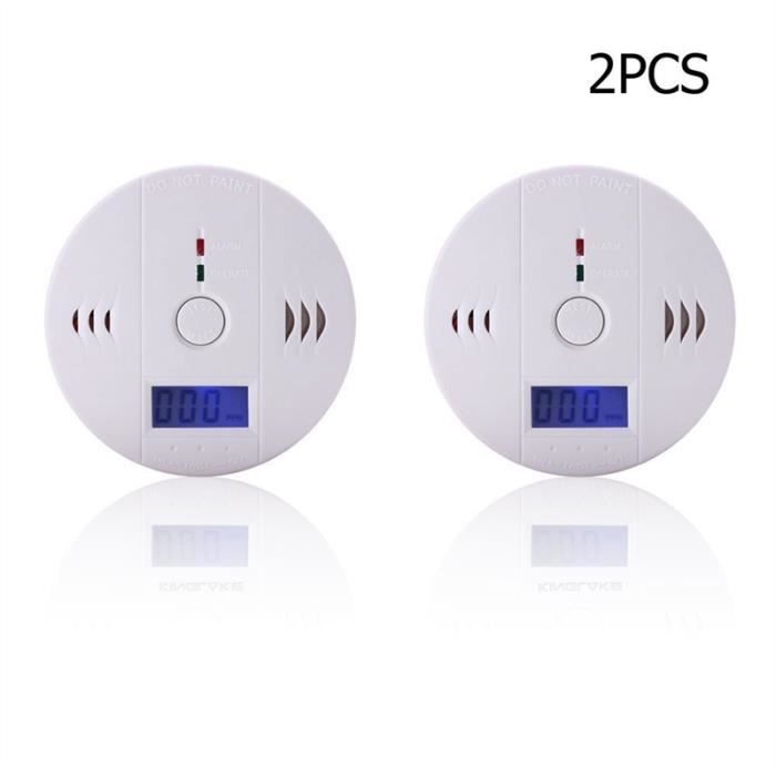 2pcs LCD CO Détecteur de monoxyde de carbone du gaz d'incendie Avertissement Empoisonnement détecteur de sécurité d'alarme (Blanc)