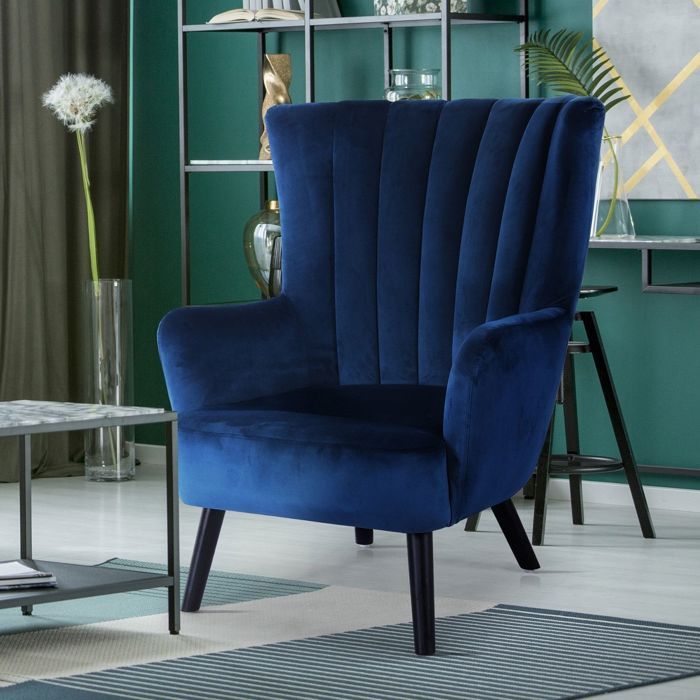 Fauteuil scandinave Vidal en Velours Bleu
