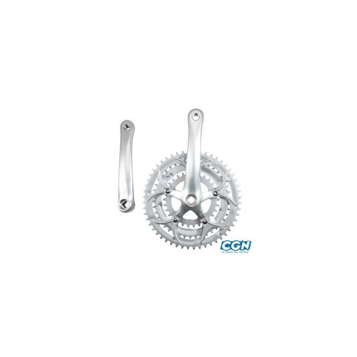 Pedalier route triple 52-42-30d l170 plateaux et manivelles argent (axe 122,5)