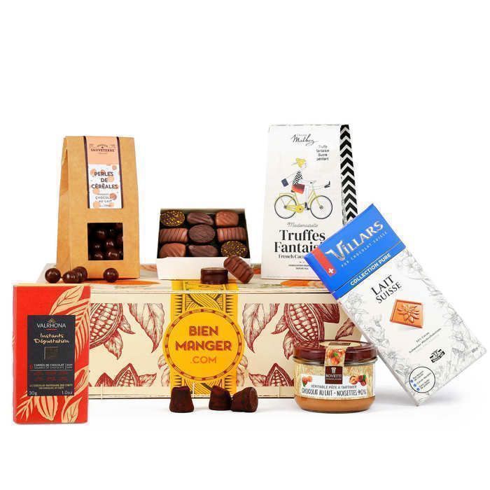 Panier cadeau Le 100% Chocolat - Comprend 7 produits chocolatés - Panier garni - BienManger.com - Panier cadeau gourmand