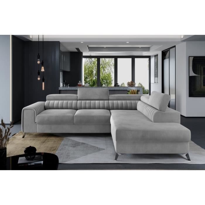 Canapé d'angle 5 places Gris Tissu Luxe Confort